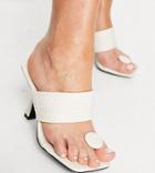 Public Desire Gaia Wide Fit Heeled Sandals With Toe Post In Bone Croc-white