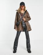 Only Faux Fur Lined Rain Coat In Leopard Print-brown