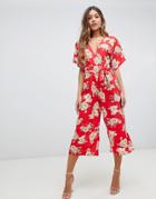 Boohoo Tie Waist Jumpsuit In Floral - Multi