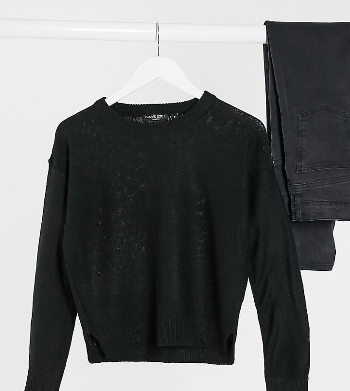 Brave Soul Petite Grunge Crew Neck Sweater In Black