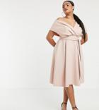 Asos Design Curve Fallen Shoulder Prom Dress With Tie Detail - Pink