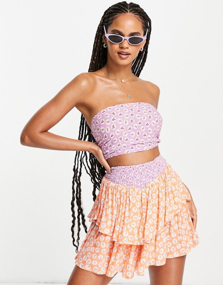Asos Design Hanky Beach Top In Mixed Floral Print - Part Of A Set-multi
