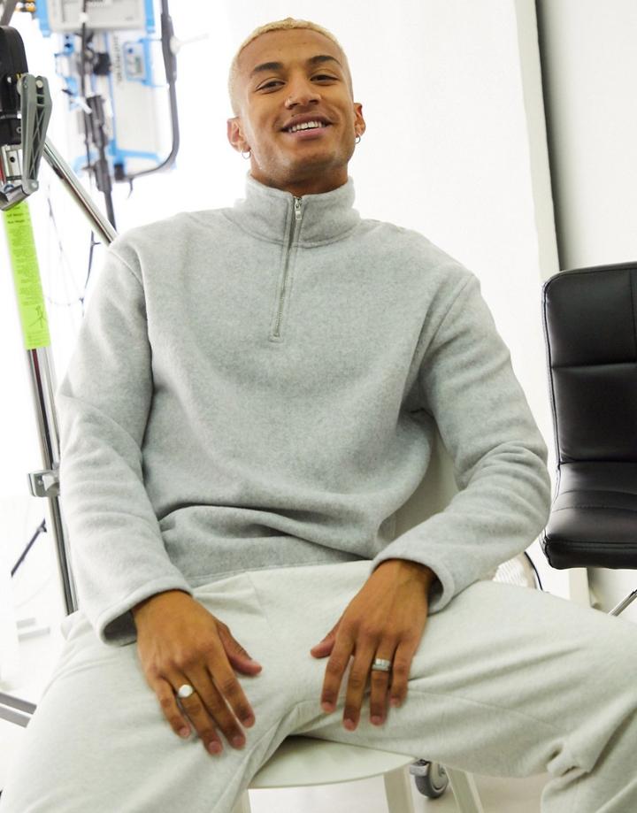 New Look Funnel Neck Fleece Sweatshirt In Gray-grey