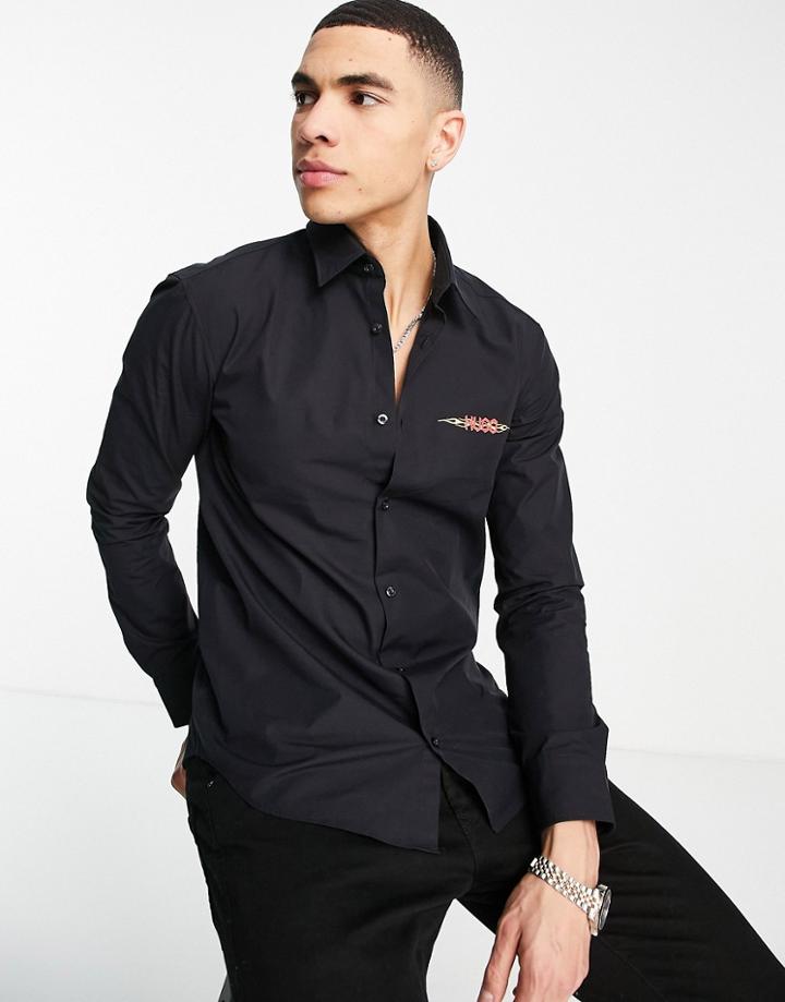 Hugo Ermo Long Sleeve Shirt In Black