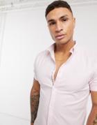 River Island Short Sleeve Muscle Oxford Shirt In Pink