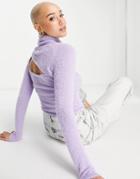 Asos Design Sweater In Fluffy Yarn With Cut Out Back Detail-purple