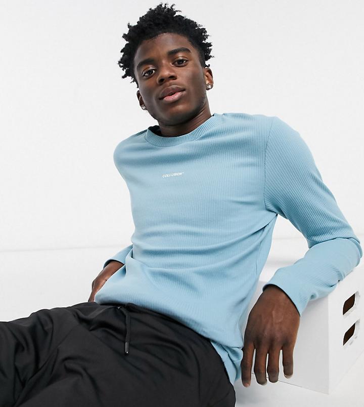 Collusion Slim Fit Long Sleeve T-shirt In Rib-blues