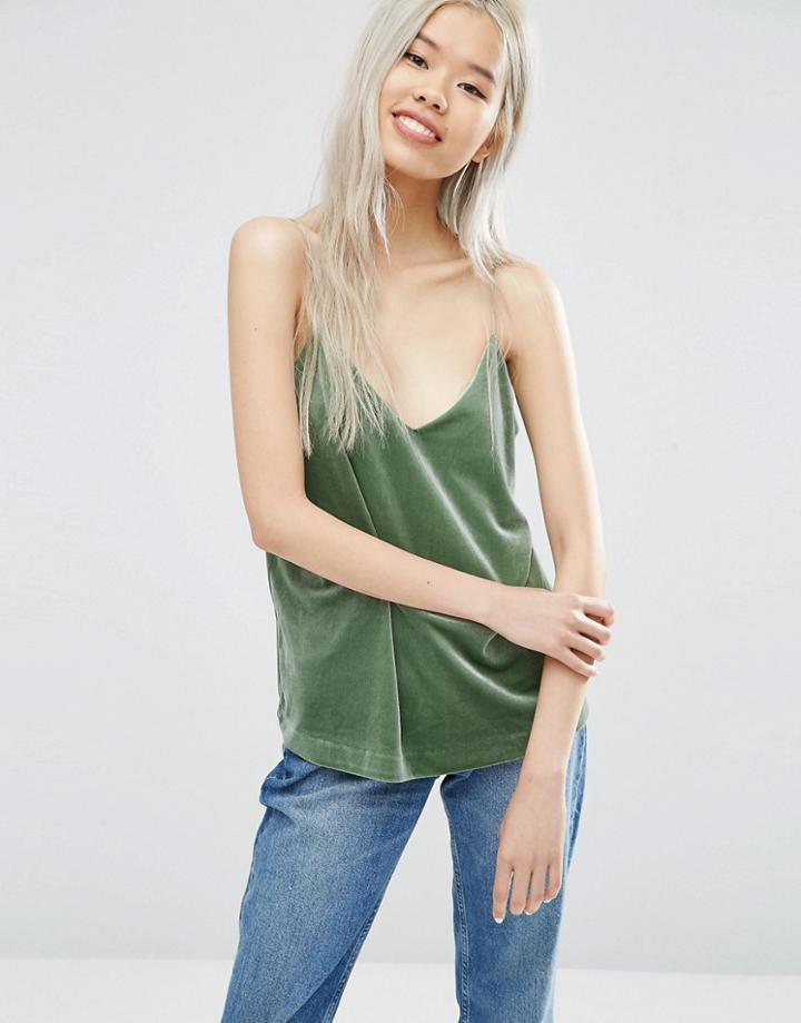 Weekday Velvet Cami Top - Green