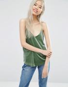 Weekday Velvet Cami Top - Green