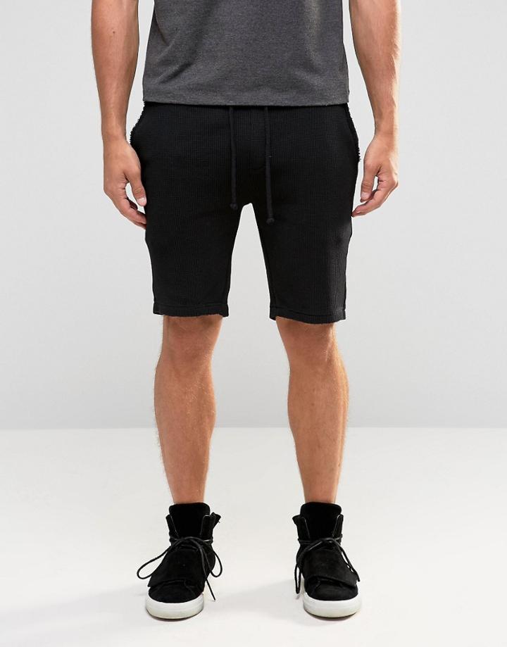 Asos Slim Jersey Shorts In Waffle Fabric In Black - Black