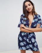 Boohoo Pineapple Printed Tie Front Dress - Blue
