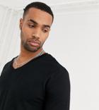 Asos Design Tall Long Sleeve T-shirt With V Neck In Black