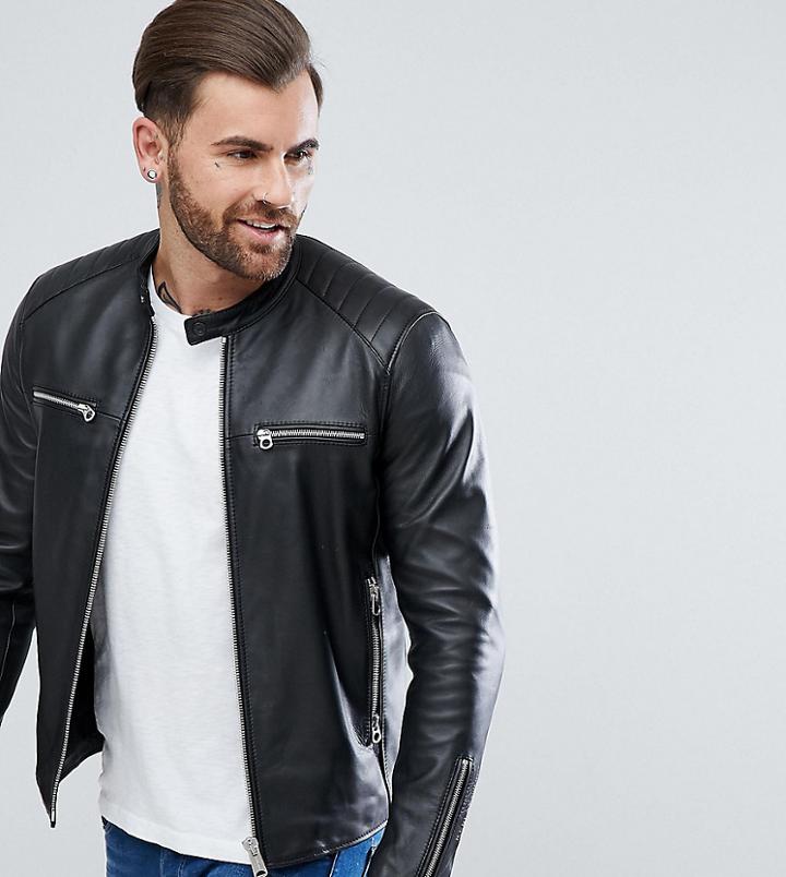 Replay Leather Biker Jacket Black - Black