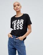 Noisy May Alfred Fearless Print T-shirt - Black