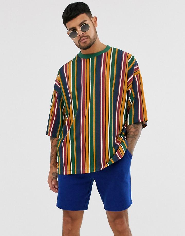 Asos Design Oversized T-shirt In Retro Vertical Stripe-multi
