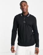 Boss Pchup Long Sleeve Polo In Black
