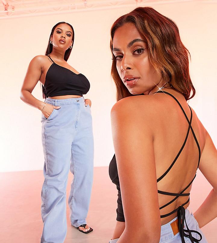 Asos Design 90s Halter Strappy Back Top In Black