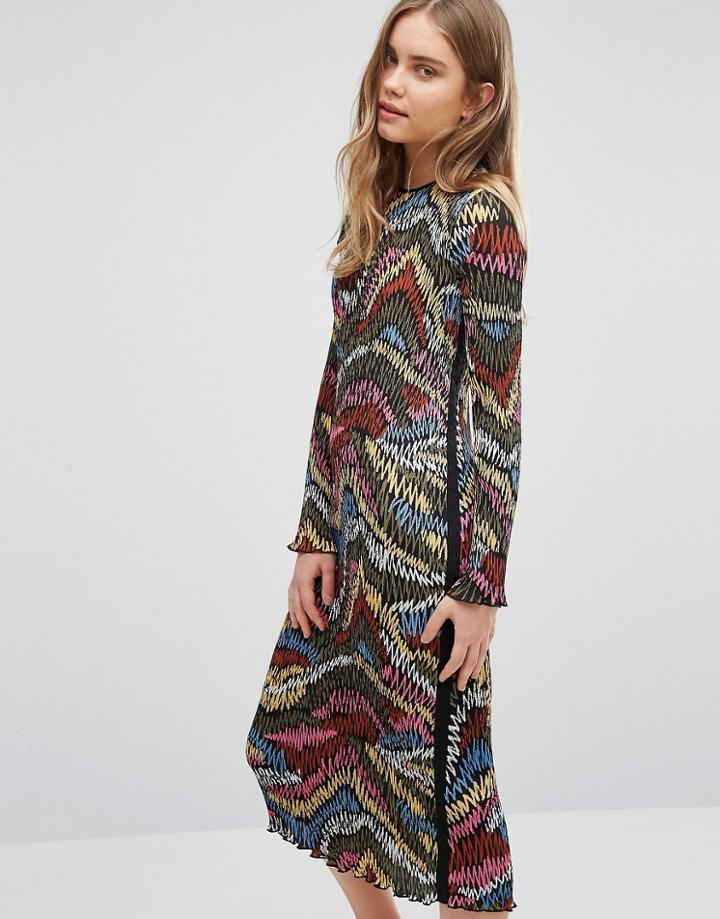 Warehouse Printed Plisse Midi Dress - Multi