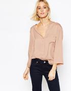 Gestuz Pocket Blouse With Silk Front - Rose Pink