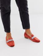 Asos Design Manage Loafer Flat Shoes With Embelishment In Orange