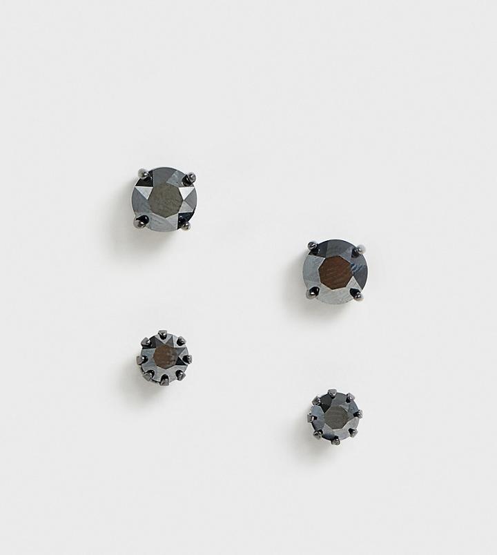 Asos Design Stud Earring Pack With Swarovski Crystal In Gunmetal - Black