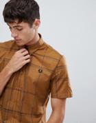Fred Perry Grid Check Jersey Back Short Sleeve Shirt In Camel - Tan