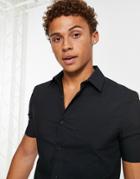 Topman Short Sleeve Stretch Skinny Smart Shirt In Black