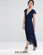 True Decadence Ruffle Sleeve Midi Dress - Navy