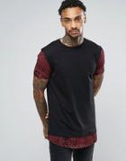 Asos Super Longline T-shirt With Contrast Geo-tribal Print Sleeves And