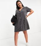 Asos Design Curve Soft Denim Shirt Dress In Washed Black