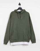 Asos Design Oversized Hoodie In Khaki With White T-shirt Hem-green