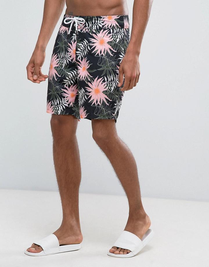 New Look Board Shorts In Floral Print - Black