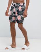 New Look Board Shorts In Floral Print - Black
