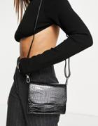 Asos Design Cross Body Bag With Interchangeable Chain Strap In Black Croc