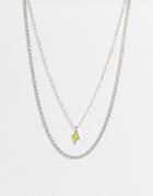 Wftw Layered Lightning Enamel Pendant Necklace In Silver