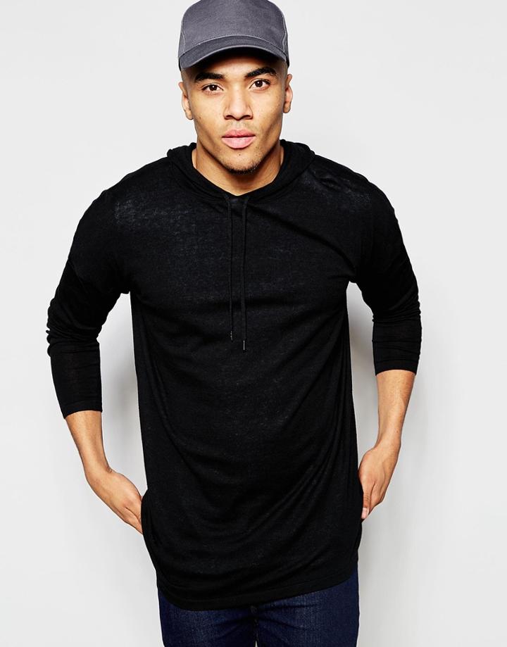 Asos Knitted Hoodie With Skater Fit In Black - Black