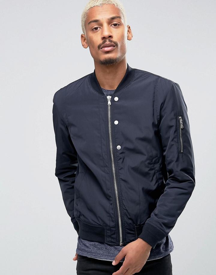 Esprit Quilted Nylon Bomber Jacket In Navy - Navy