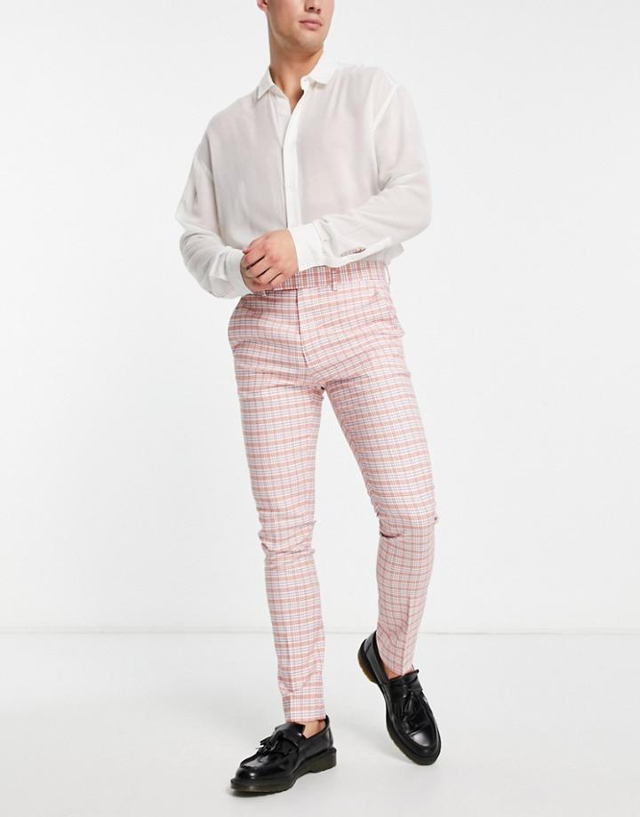 Asos Design Skinny Smart Pants In Multi Color Pop Check-white