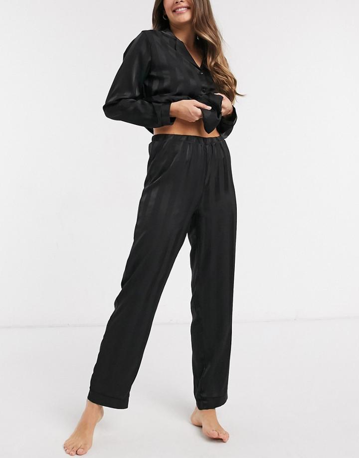 Loungeable Stripe Jacquard Satin Pants In Black