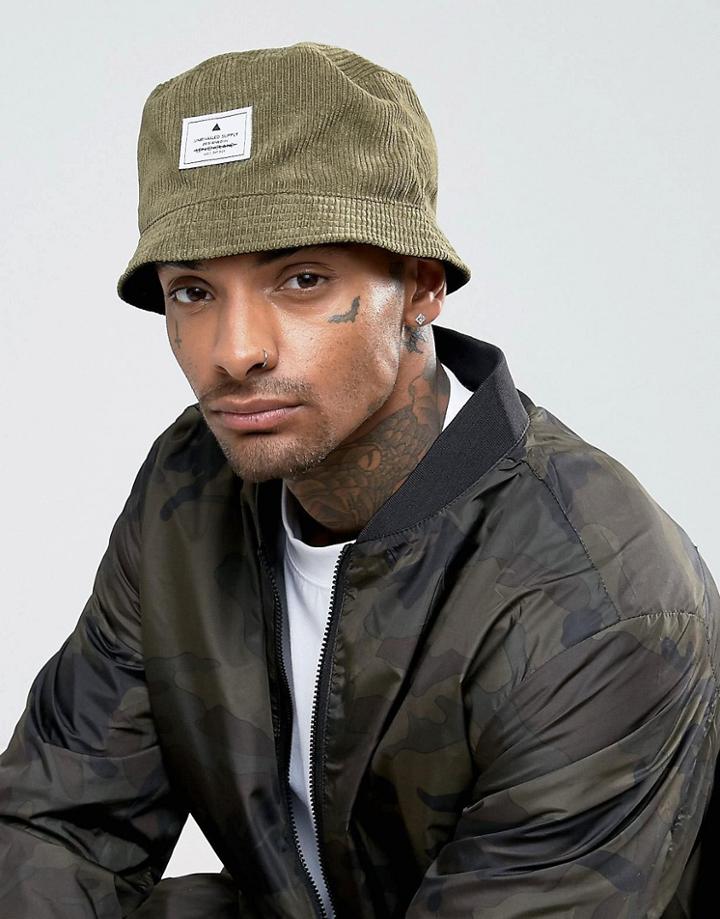 Asos Mini Bucket Hat In Khaki Cord - Green