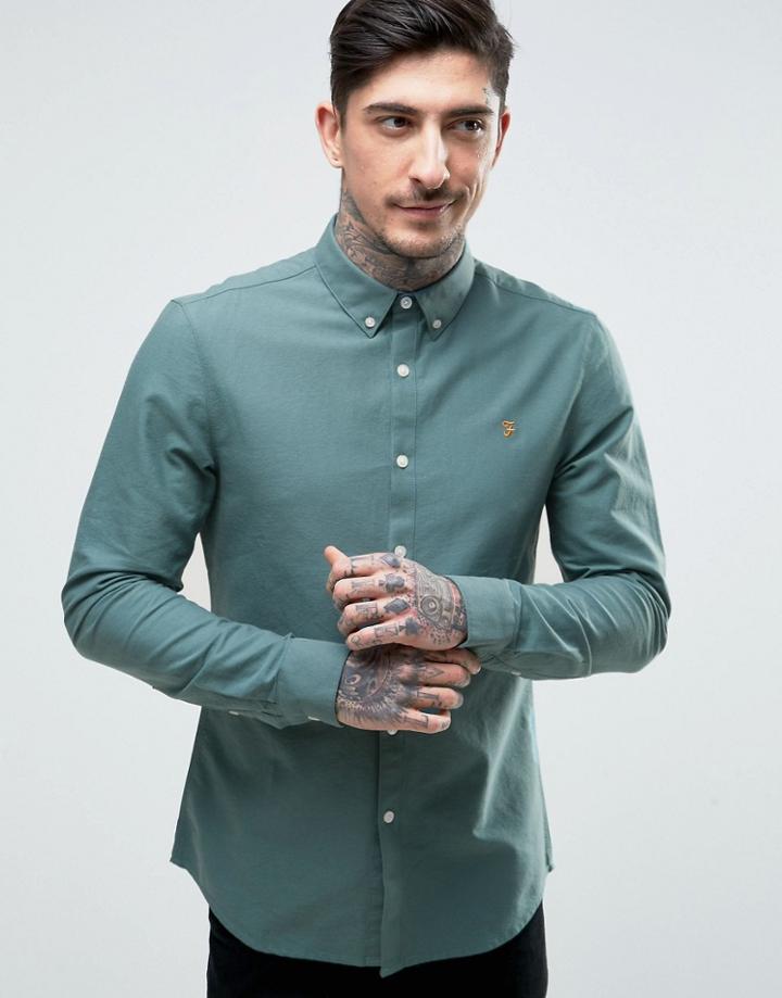 Farah Brewer Oxford Shirt Slim Fit Buttondown In Green
