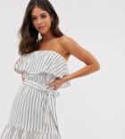 Influence Strapless Dress With Frill Detail In Stripe-white