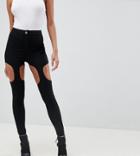 Asos Rivington High Waisted Jeggings With Suspender Detail In Clean Black - Black