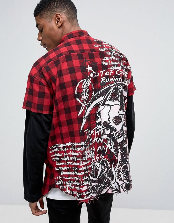 Granted Oversized Shirt In Red Check Flannel - Red