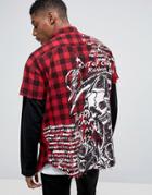 Granted Oversized Shirt In Red Check Flannel - Red