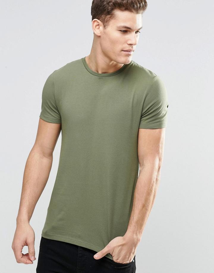 Asos Muscle T-shirt With Crew Neck In Green - Moss