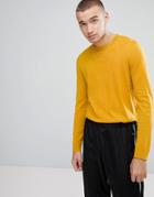 Asos Crew Neck Cotton Sweater In Mustard - Yellow