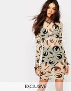 Noisy May X Bloody Noisy Sheer Body-conscious Dress With All Over Wolf Print - White