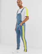 Liquor N Poker Overall With Neon Green Stripe Detailing In Blue Wash