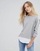 B.young Sweater With Shirting Panels - Gray